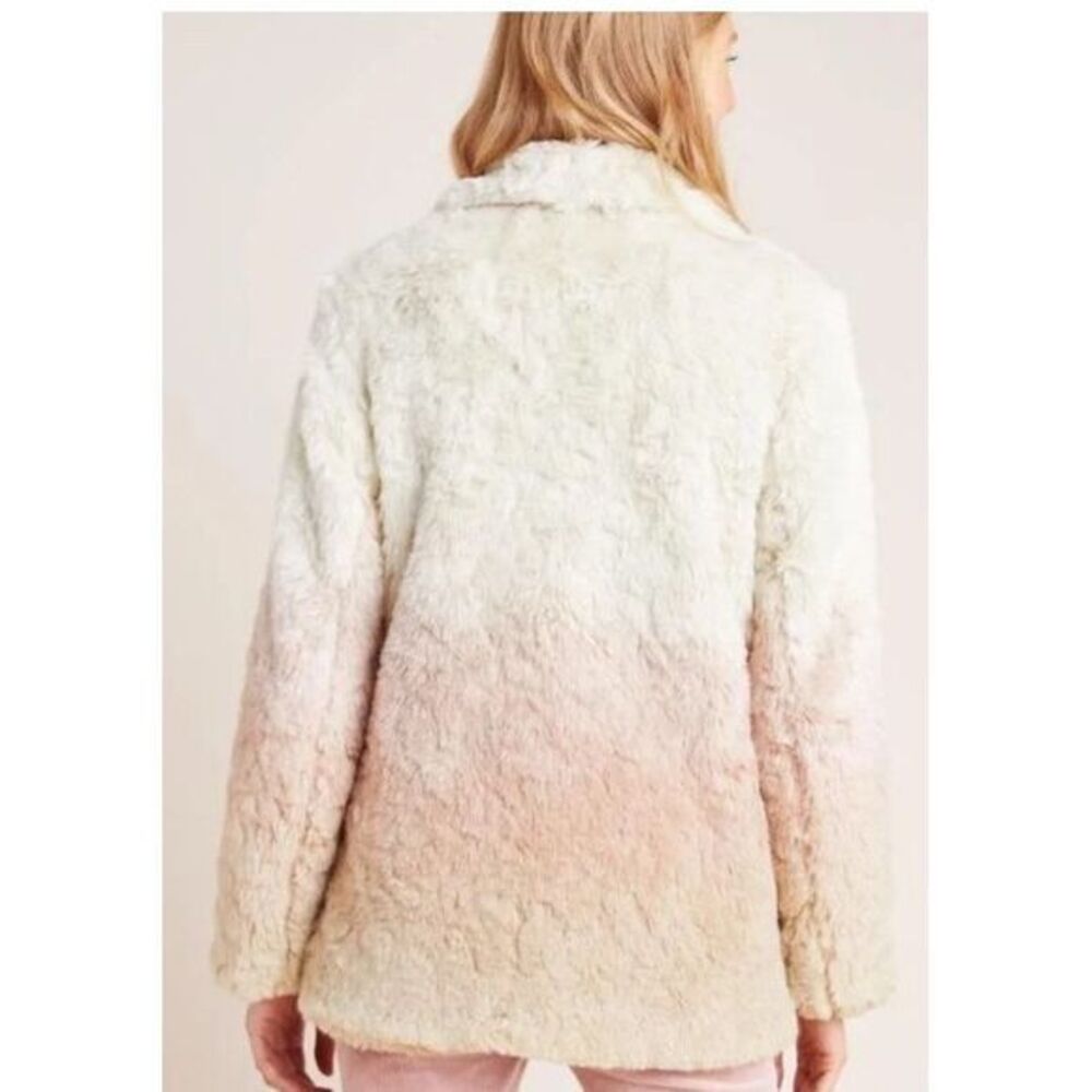 Anthropologie Ombre Faux Fur Coat Teddy Button Front Sz S Cream Pink Tan - Picture 2 of 9